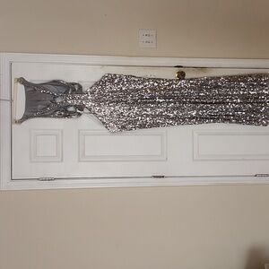 Primavera Couture Silver Sequin Backless Dress